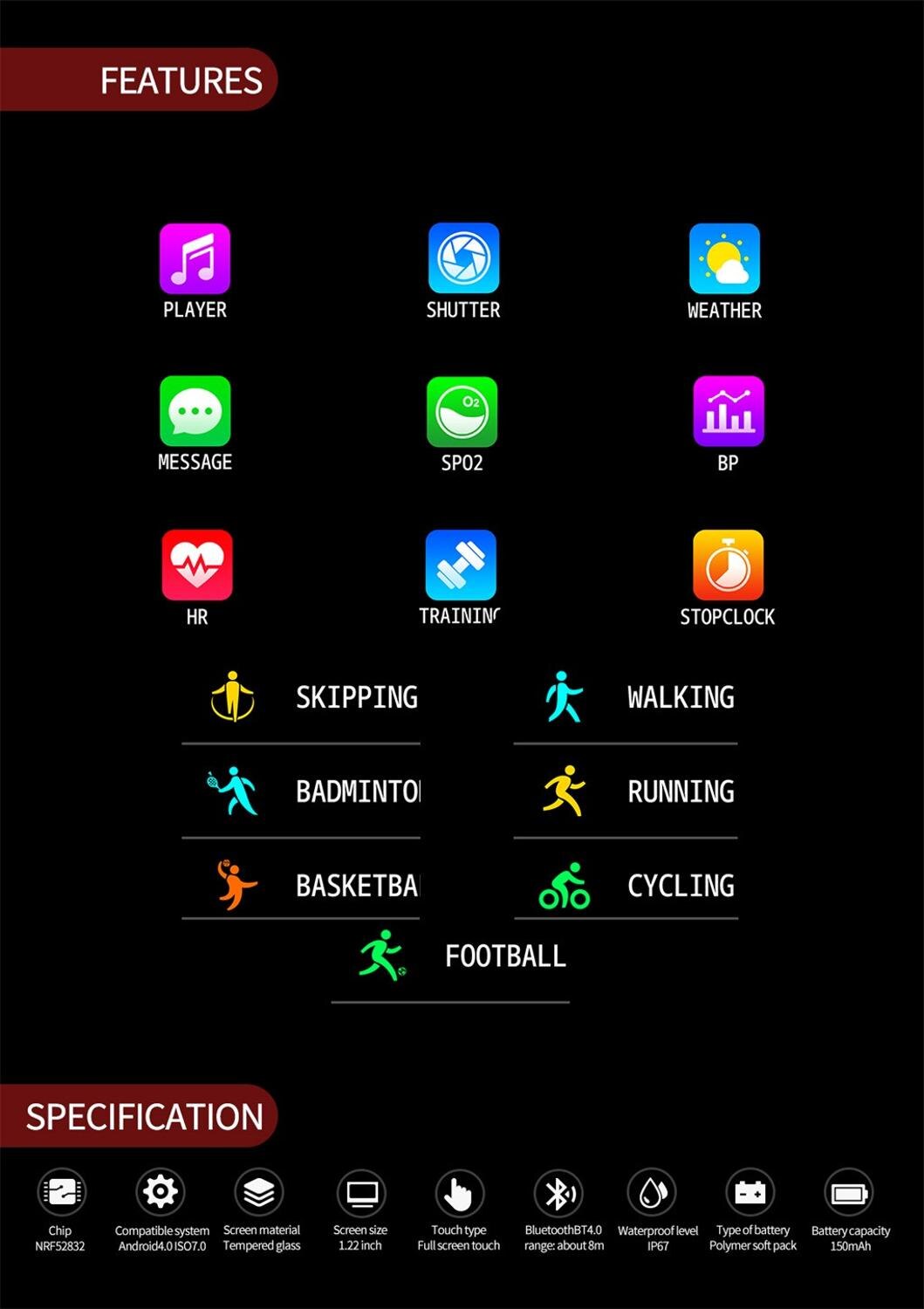 High quality 1.22 INCH Full screenTouch Smart