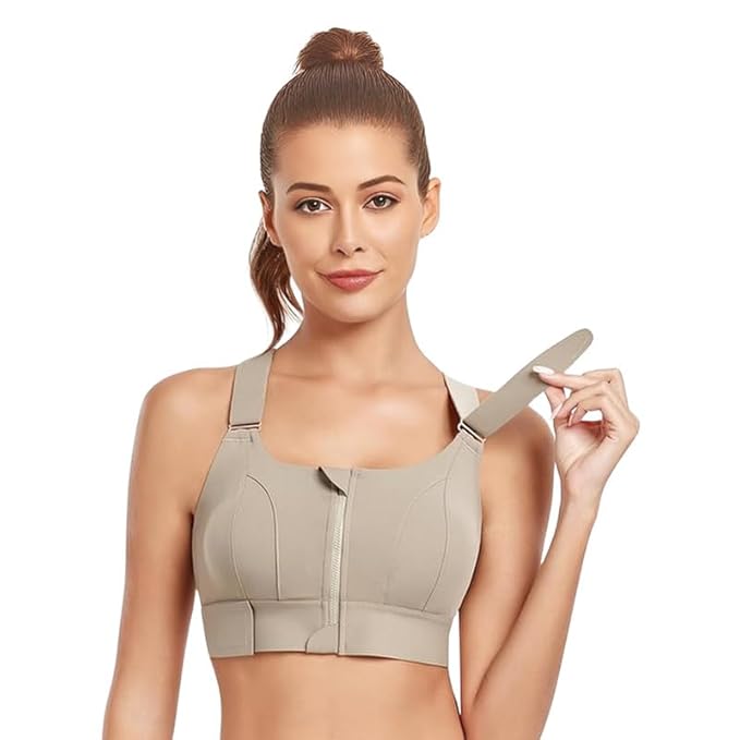 Women Polyester Spandex High Impact Front Zip Sports Bra Longline Fitness Criss Cross Back Crop Tops with Adjustable Velcro Strap at Band and Shoulder for Gym, Yoga & Workout