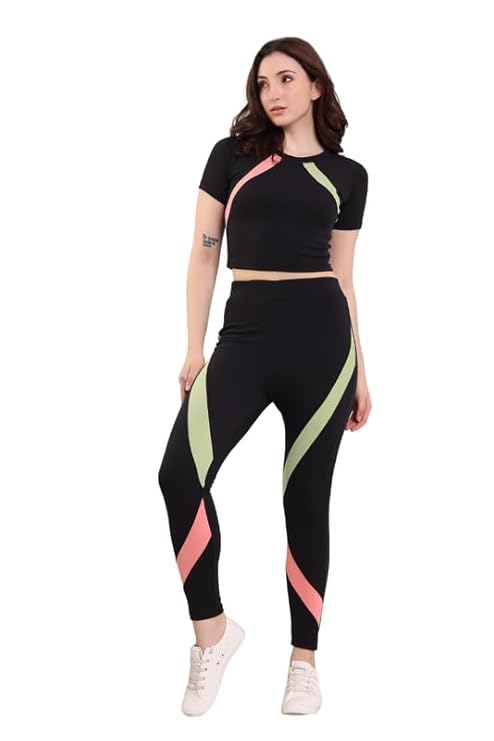 High Waist Stretchable Gym Tights and Stylish Bra Gym wear/Active Wear Yoga Pants Dance Womens Workout Tights and Top Stretchable Sportswear Set