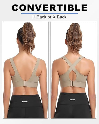 Women Polyester Spandex High Impact Front Zip Sports Bra Longline Fitness Criss Cross Back Crop Tops with Adjustable Velcro Strap at Band and Shoulder for Gym, Yoga & Workout