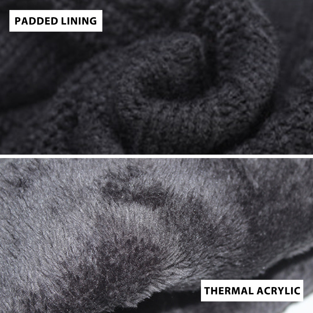 3 Pcs Men's Hat Scarf Gloves Set Warm Beanie Fleece Lining Scarf