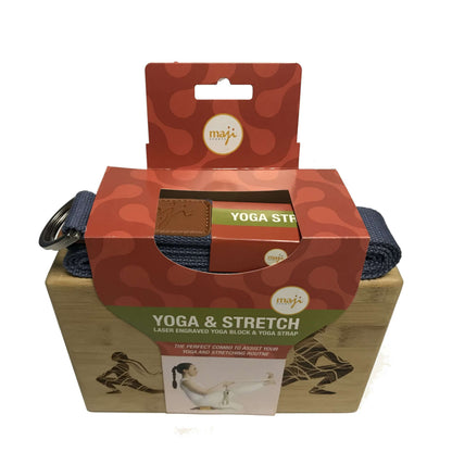 Laser Engraved Bamboo Yoga Block & Strap Combo